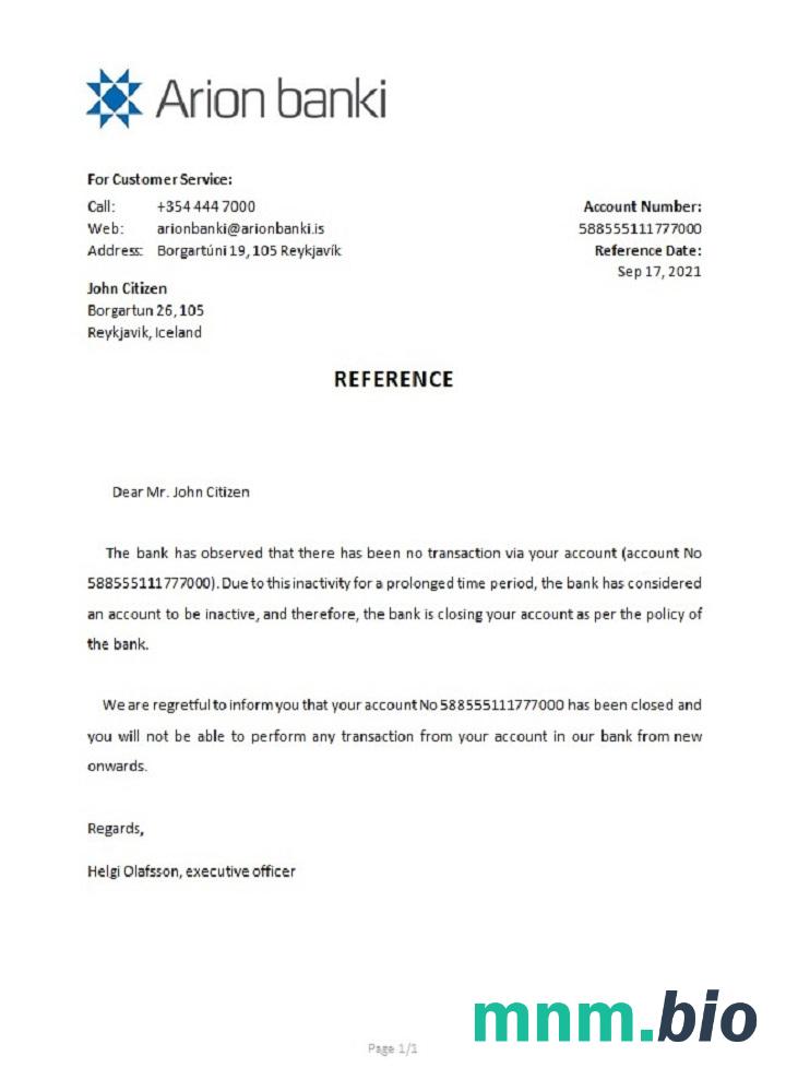 Islandzki przykład zamknięcia banku Arion w formatach Word i PDF